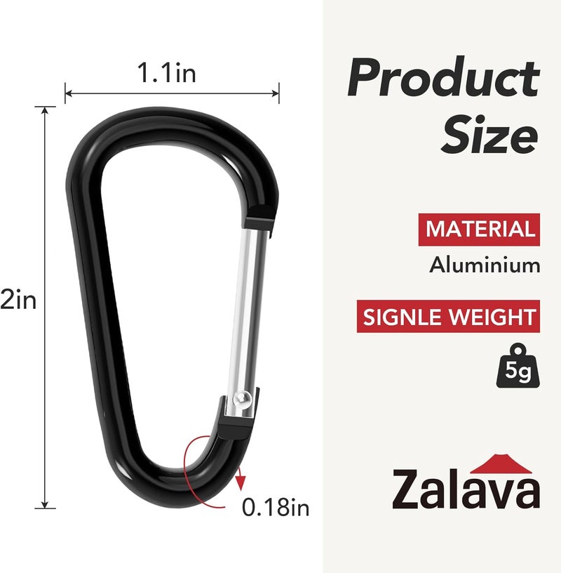Zalava 24 قطعة مشبك كارابيني من الألمنيوم على شكل حلقة D، خطاف زنبركي لحامل المفاتيح، مجموعة مشابك صغيرة للتخييم في الهواء الطلق، الصيد، المشي في الجبال، السيارة - Image 2